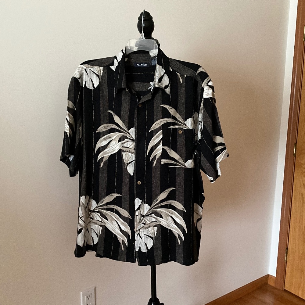 Puritan Men’s Black Floral Summer Shirt Size XL
